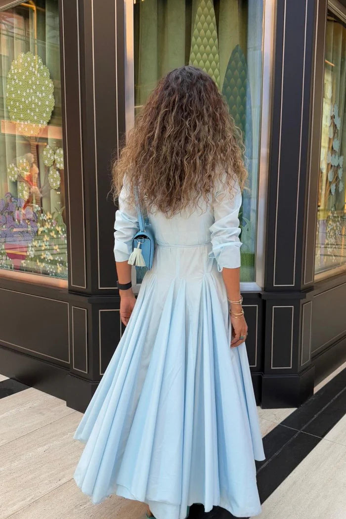 Shirt-Style Cotton Dress with Flared Skirt