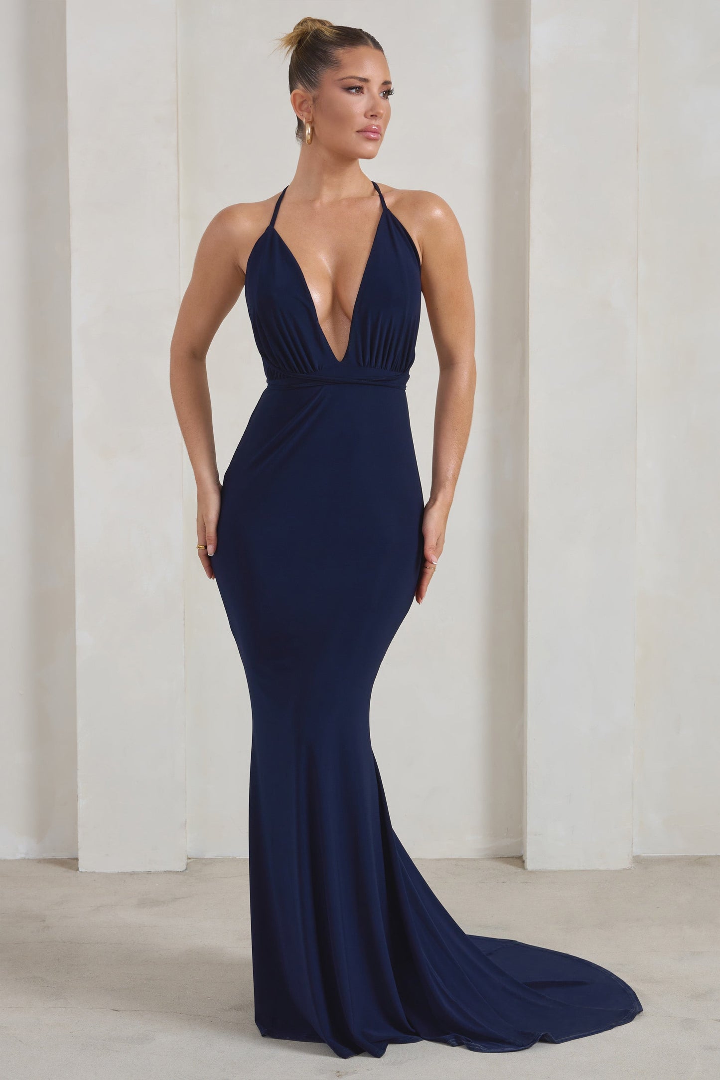 Starlet | Navy Plunge Maxi Dress With Multiway Straps