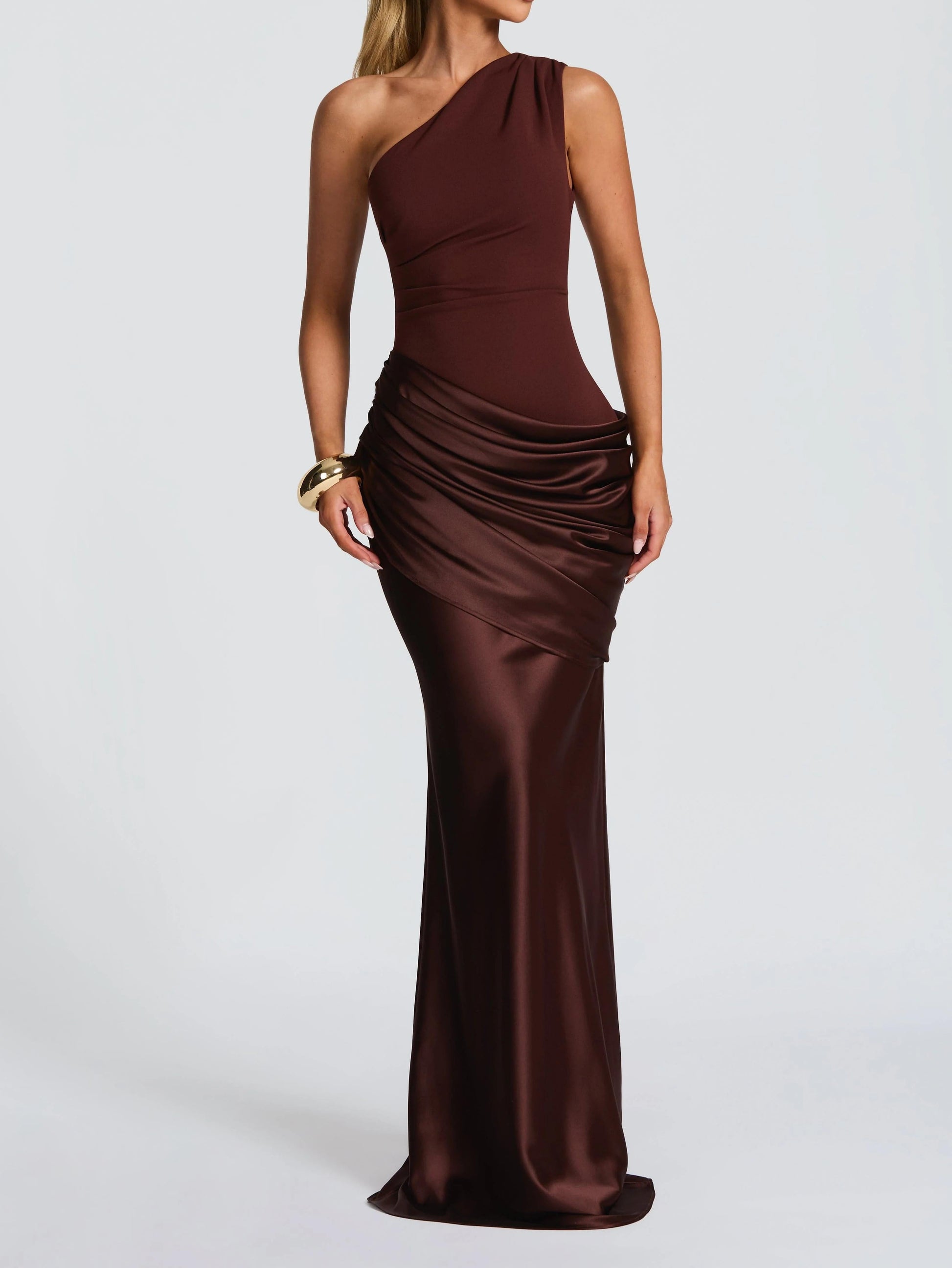 Elegant One-Shoulder Pleated Maxi Dress