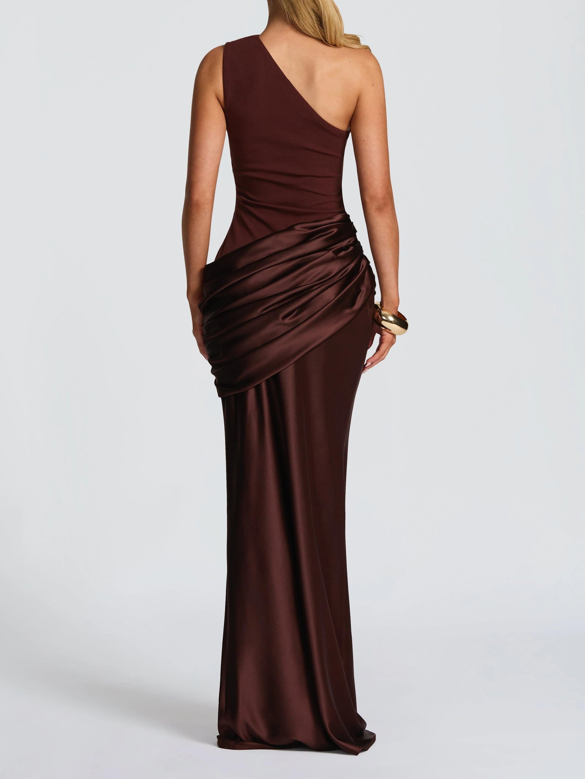 Elegant One-Shoulder Pleated Maxi Dress