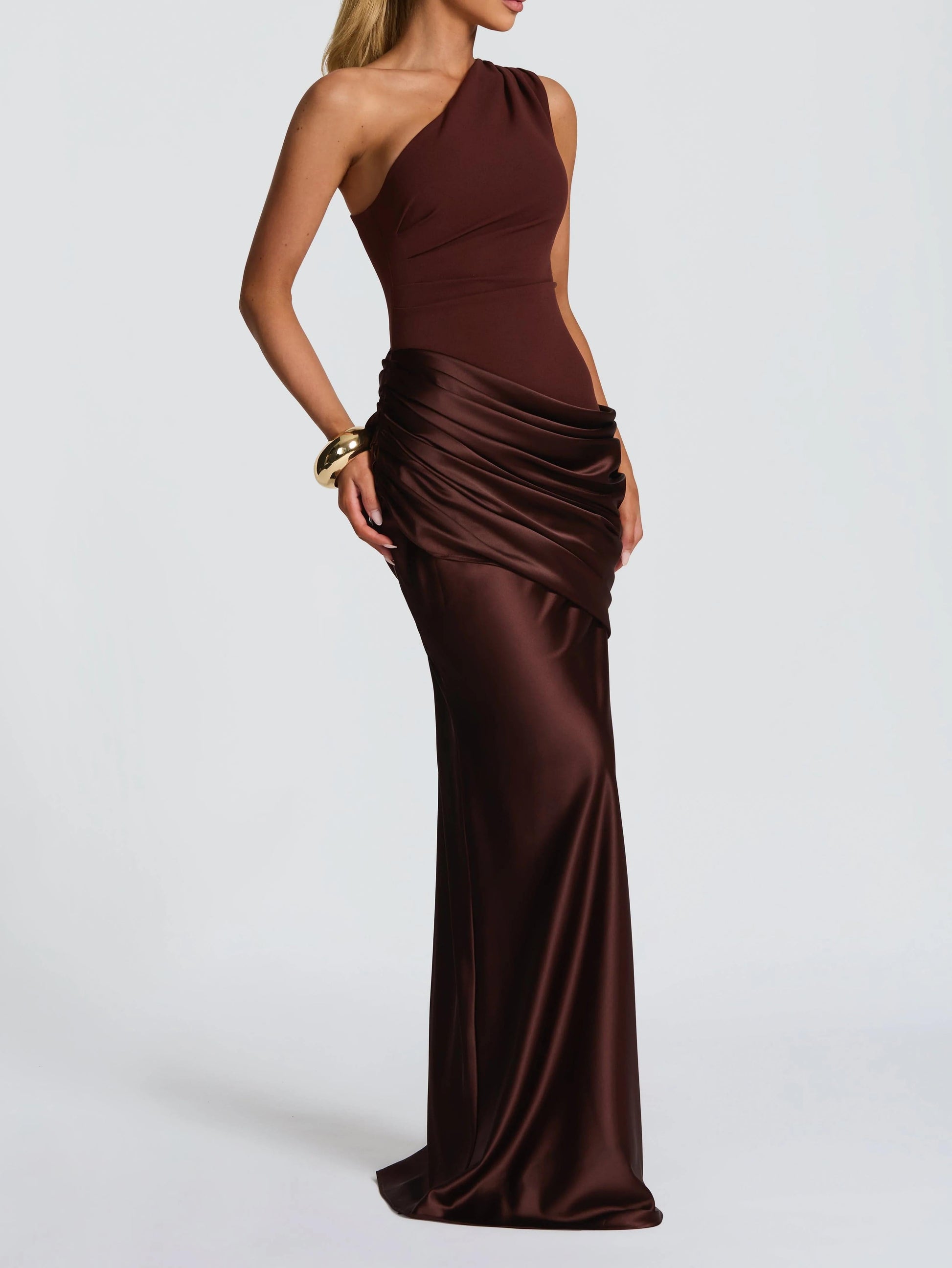 Elegant One-Shoulder Pleated Maxi Dress