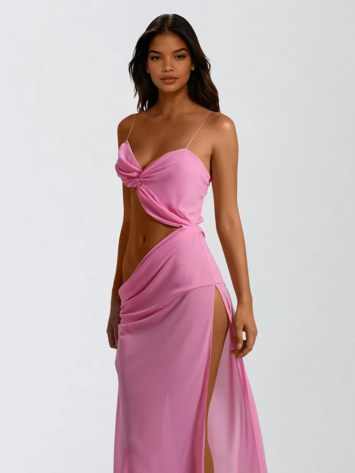 Beryvin Spaghetti Cutout Split Maxi Dress In Pink