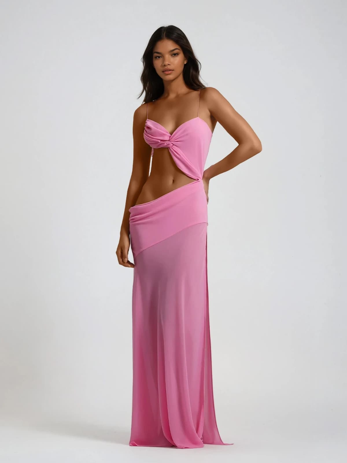 Beryvin Spaghetti Cutout Split Maxi Dress In Pink