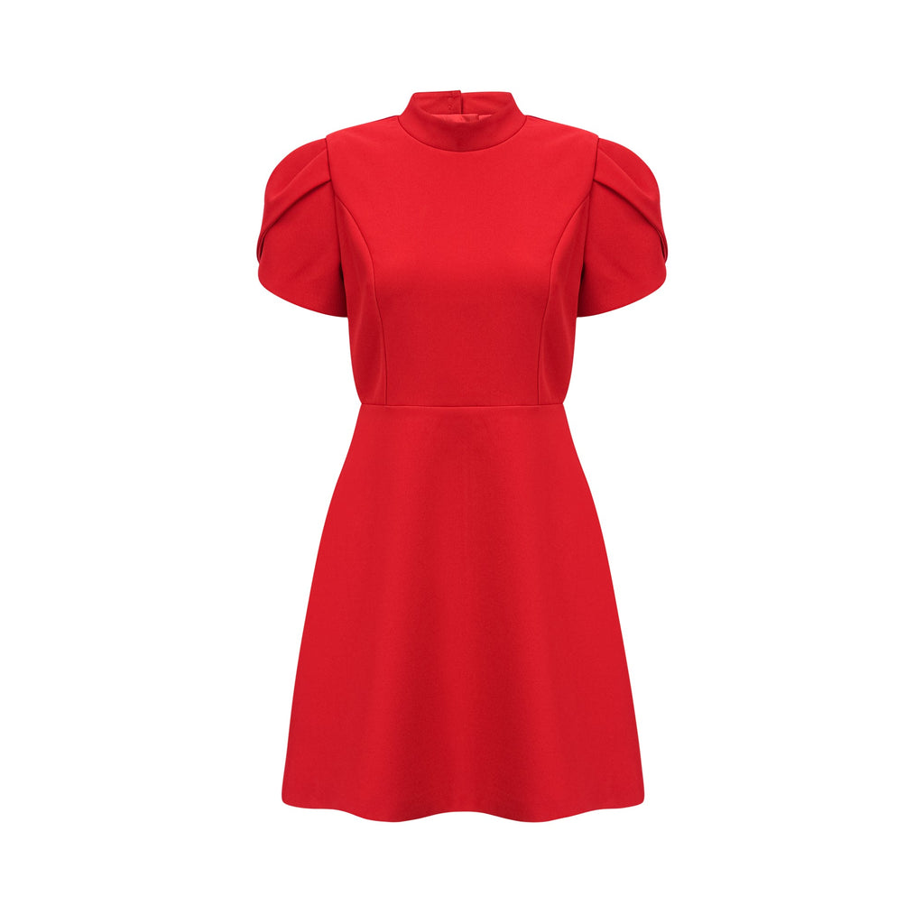 Anna red petal-sleeve cut-out bow mini dress
