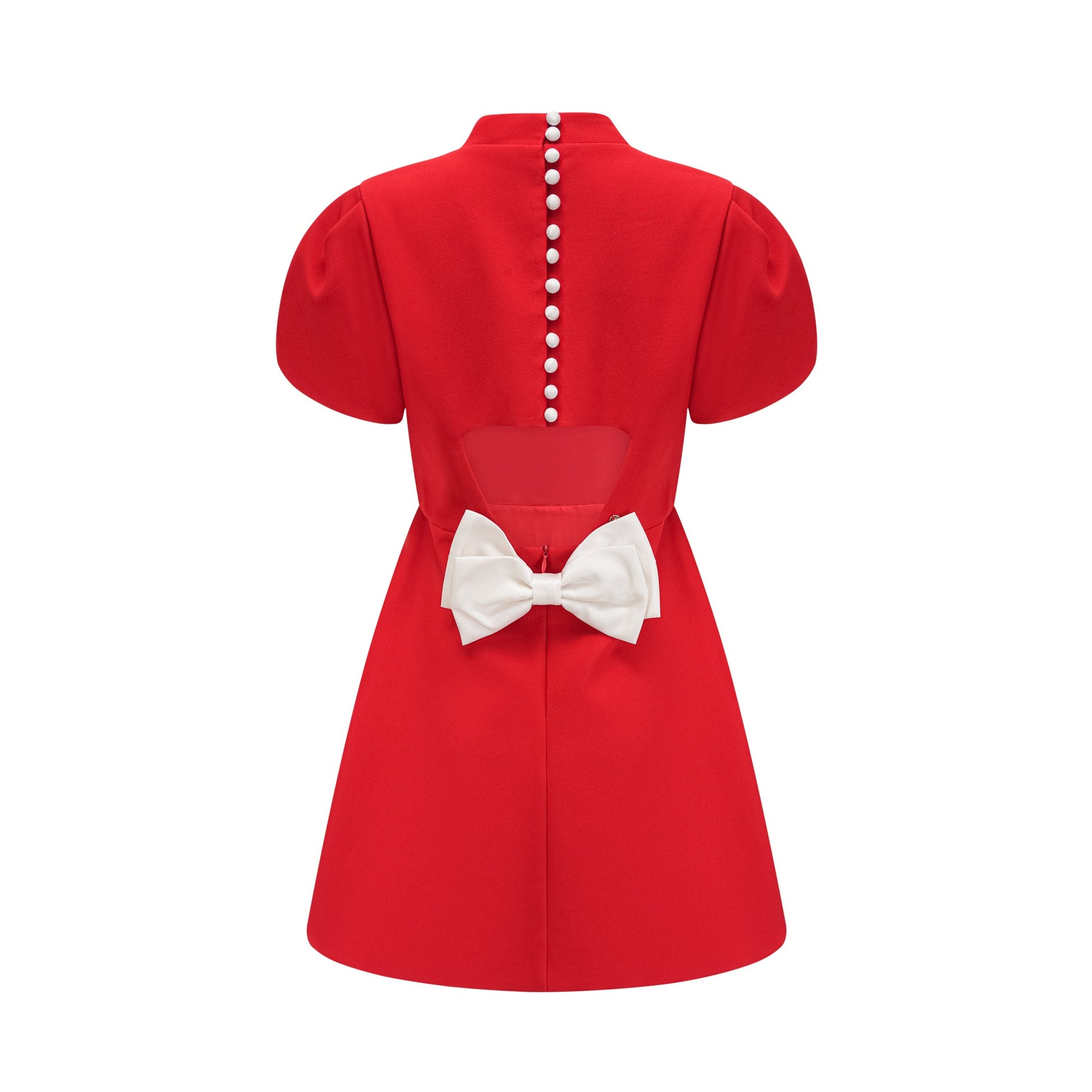 Anna red petal-sleeve cut-out bow mini dress