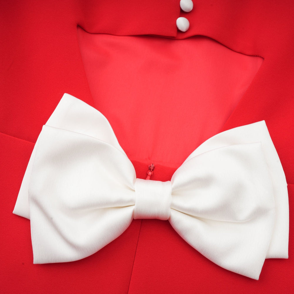 Anna red petal-sleeve cut-out bow mini dress