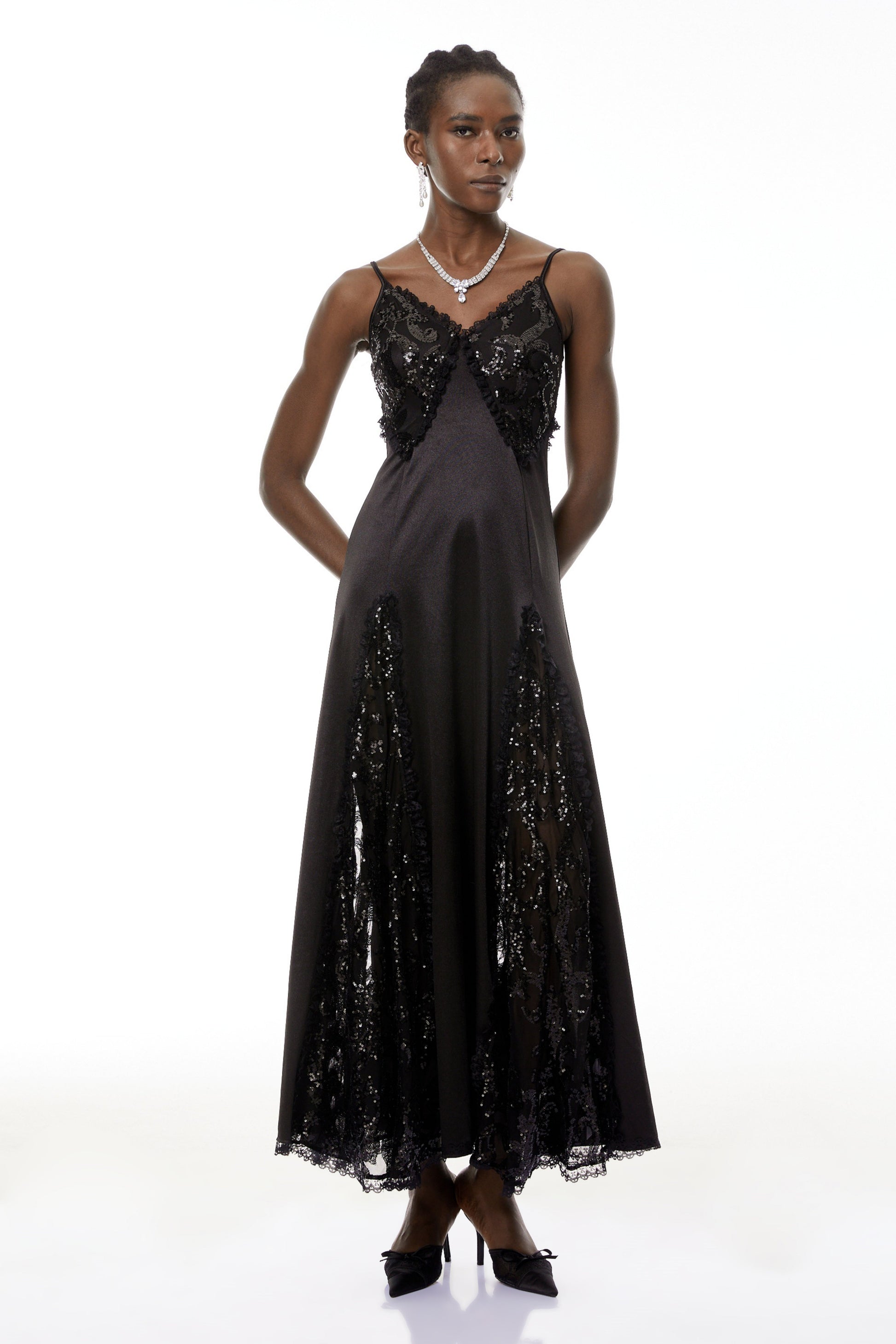 Elara Black Cut-Out Sequin Maxi Dress