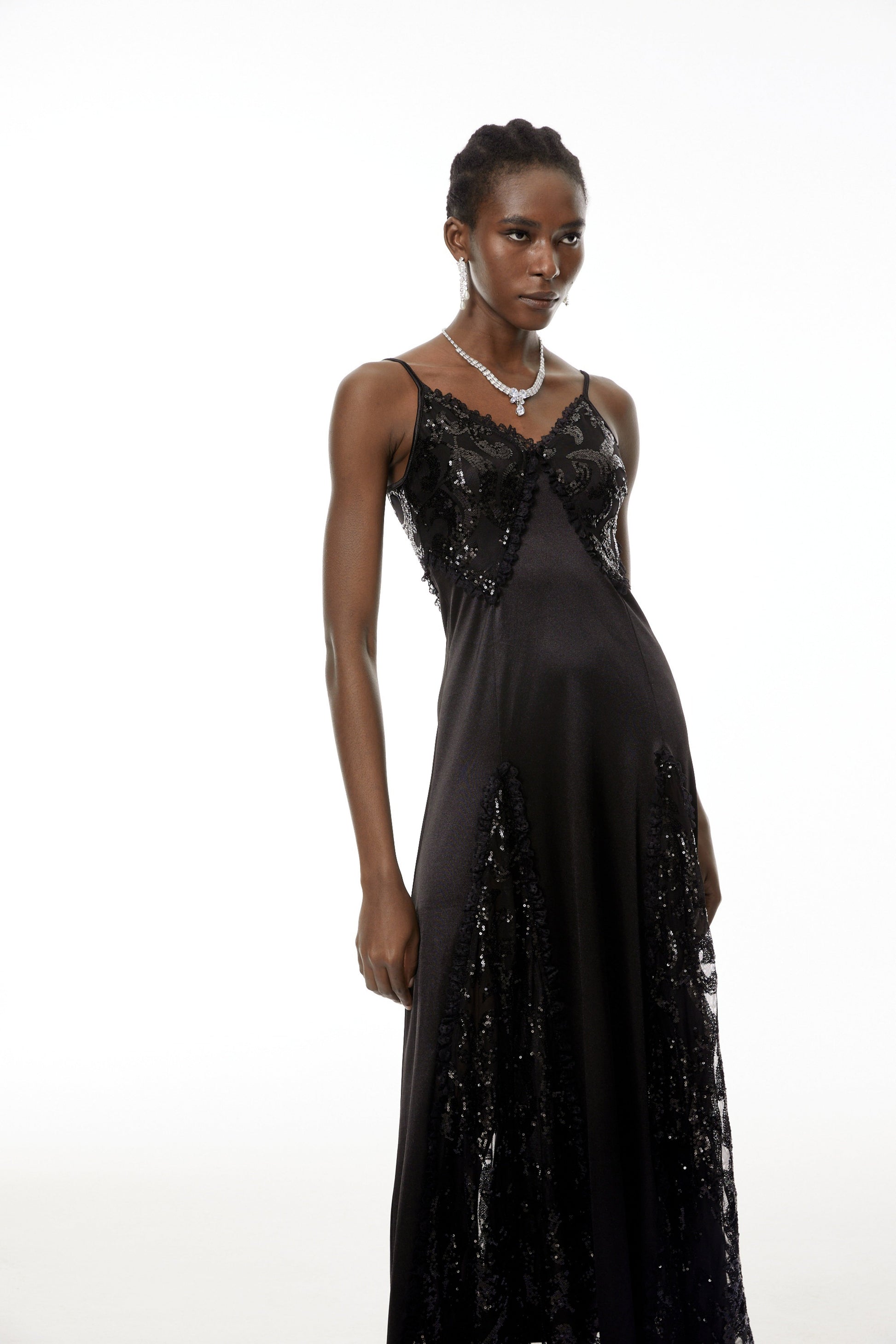 Elara Black Cut-Out Sequin Maxi Dress