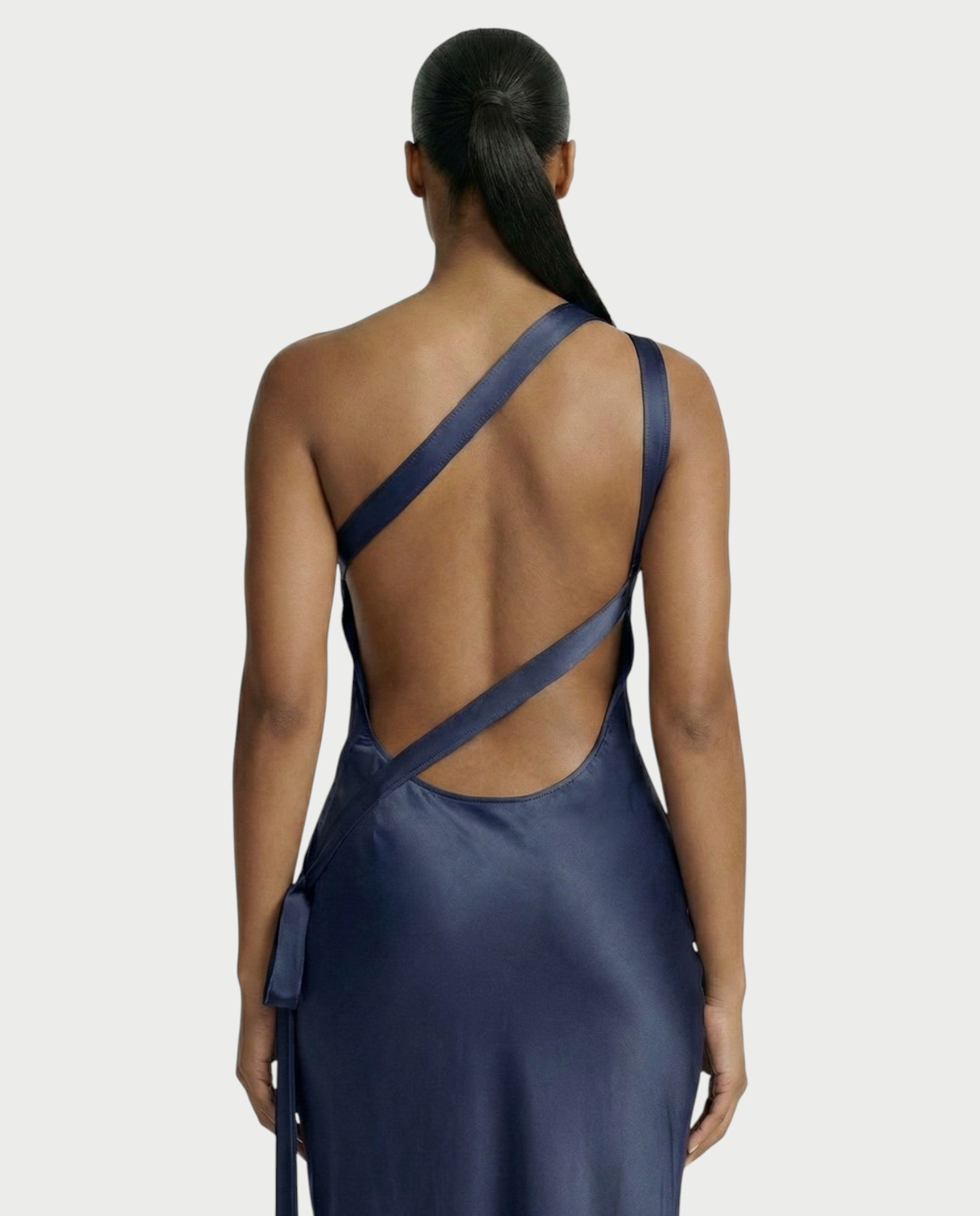 SELENE One-Shoulder Strap Satin Maxi Dress