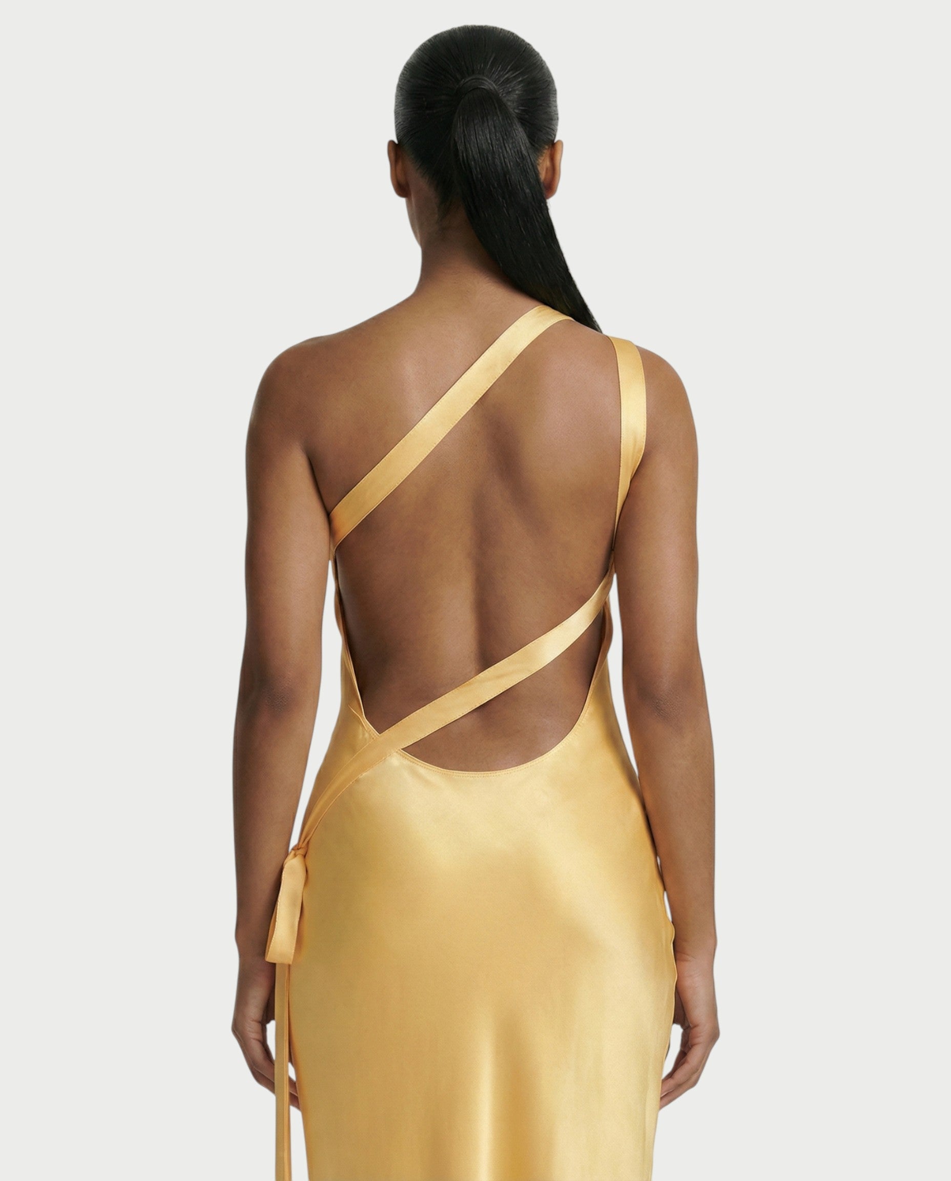 SELENE One-Shoulder Strap Satin Maxi Dress