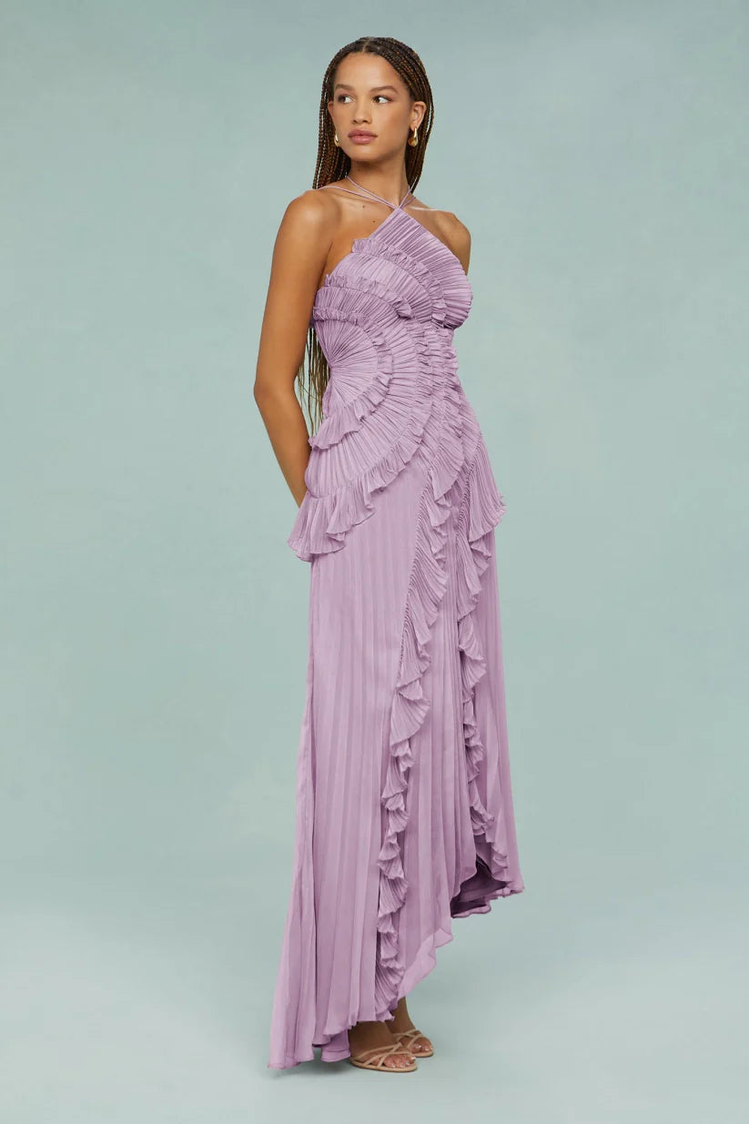 Pleated Frill Halter Neck Maxi Dress  NMI BRAND