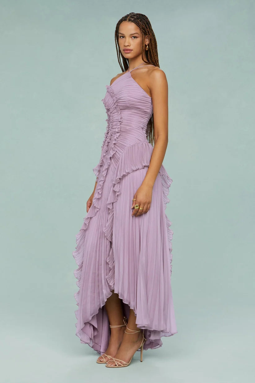Pleated Frill Halter Neck Maxi Dress – NŌMI BRAND
