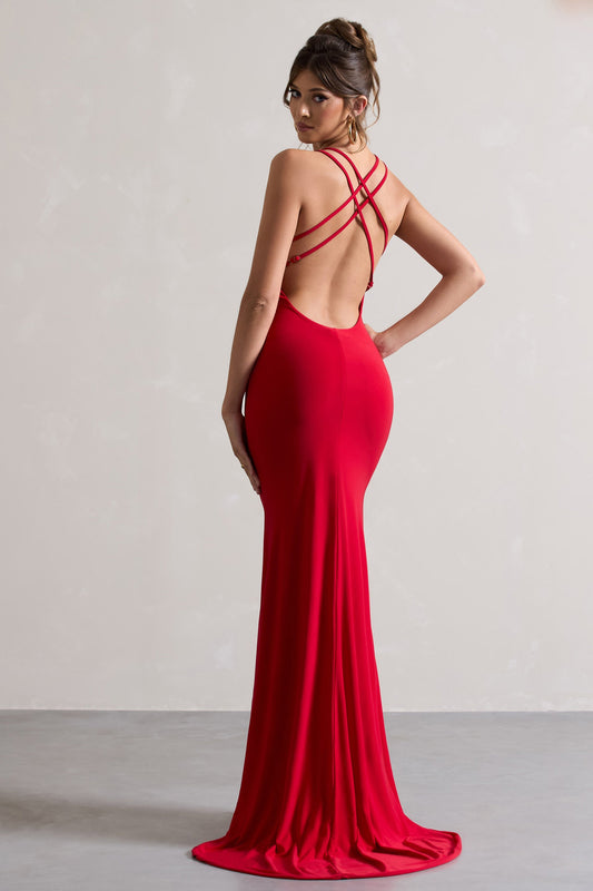 Lucky Day | Red Cross Over Back Fishtail Maxi Dress