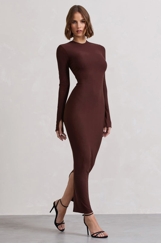 Wonder | Chocolate Brown Bodycon Long-Sleeve Maxi Dress