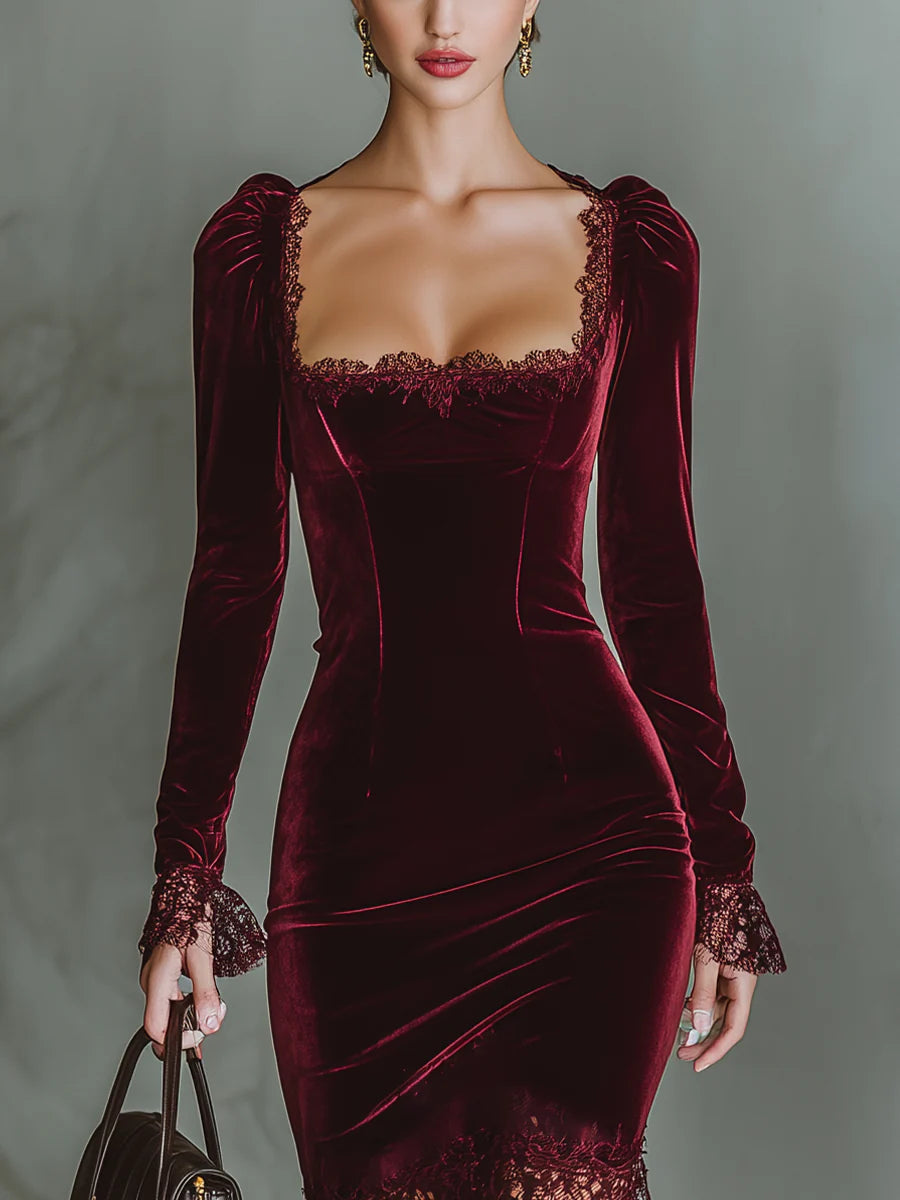 Velvet Sweetheart Lace Maxi Dress