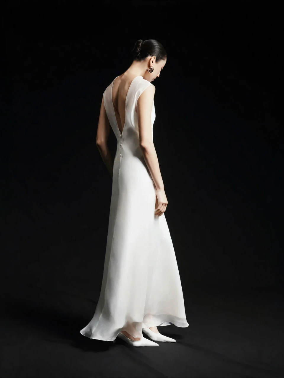Ivory Layered Deep V-Back Maxi Dress
