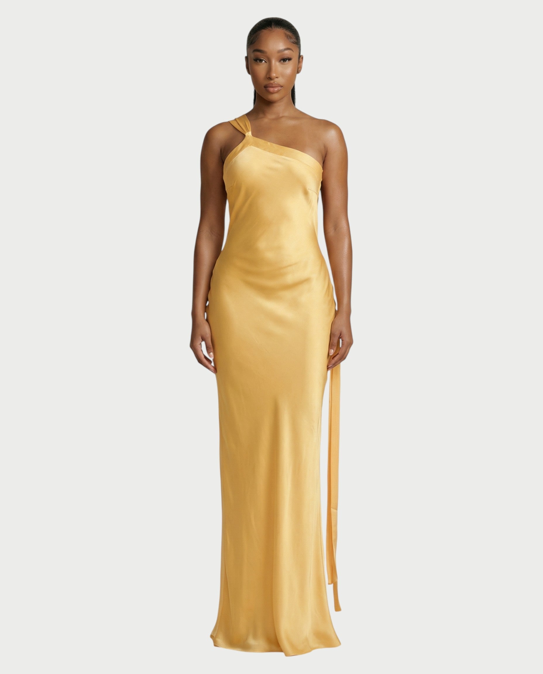 SELENE One-Shoulder Strap Satin Maxi Dress
