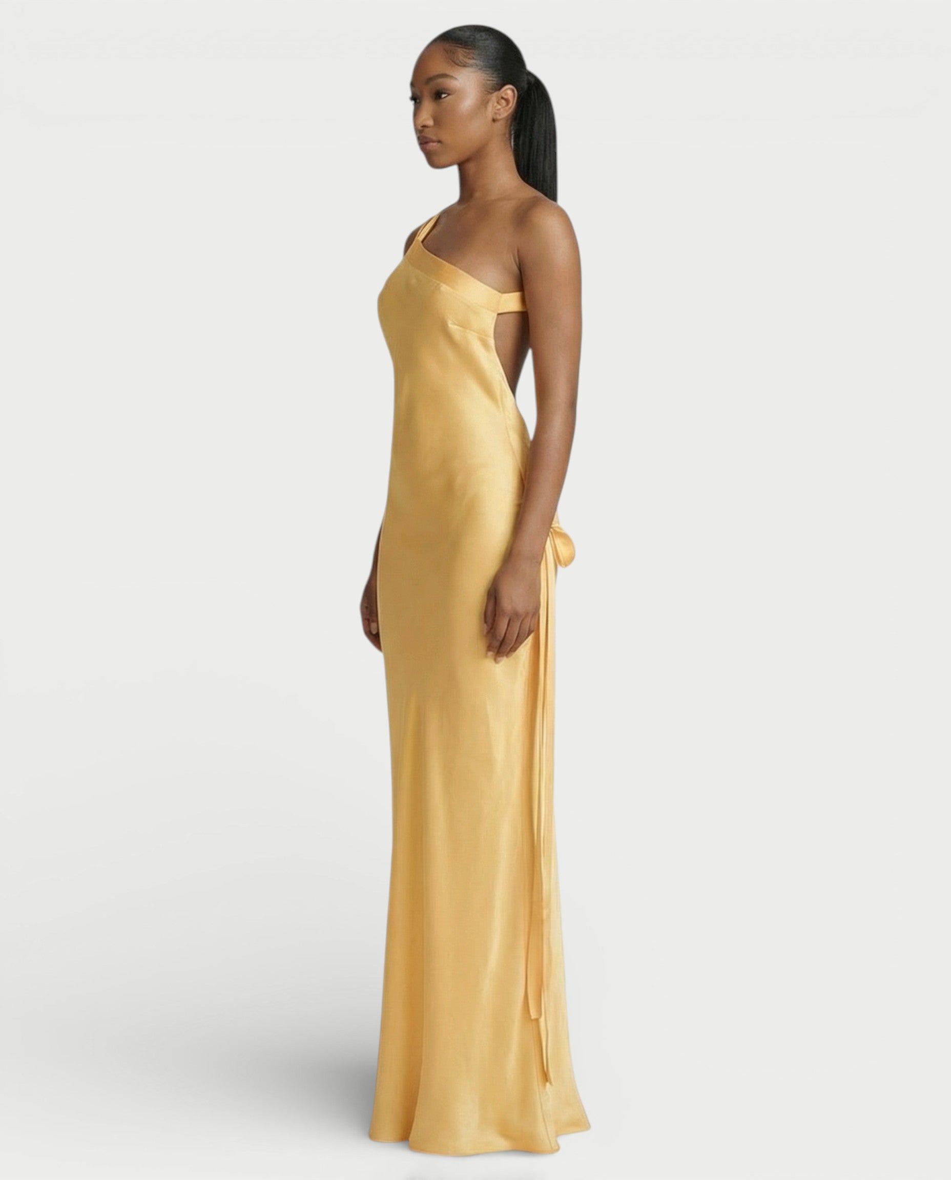 SELENE One-Shoulder Strap Satin Maxi Dress