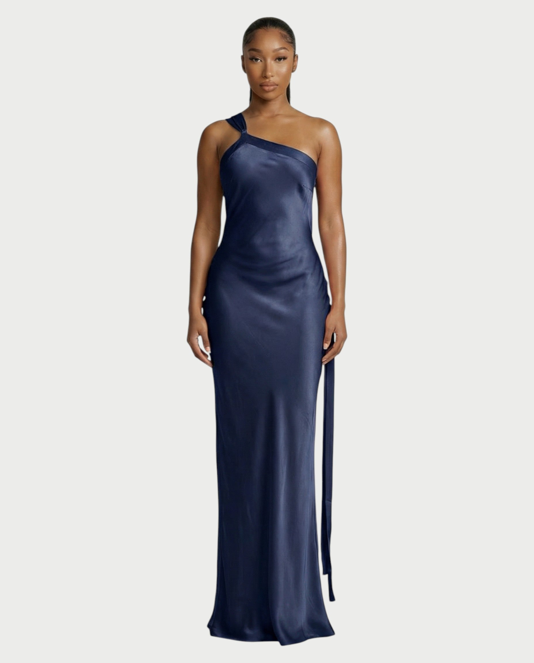 SELENE One-Shoulder Strap Satin Maxi Dress