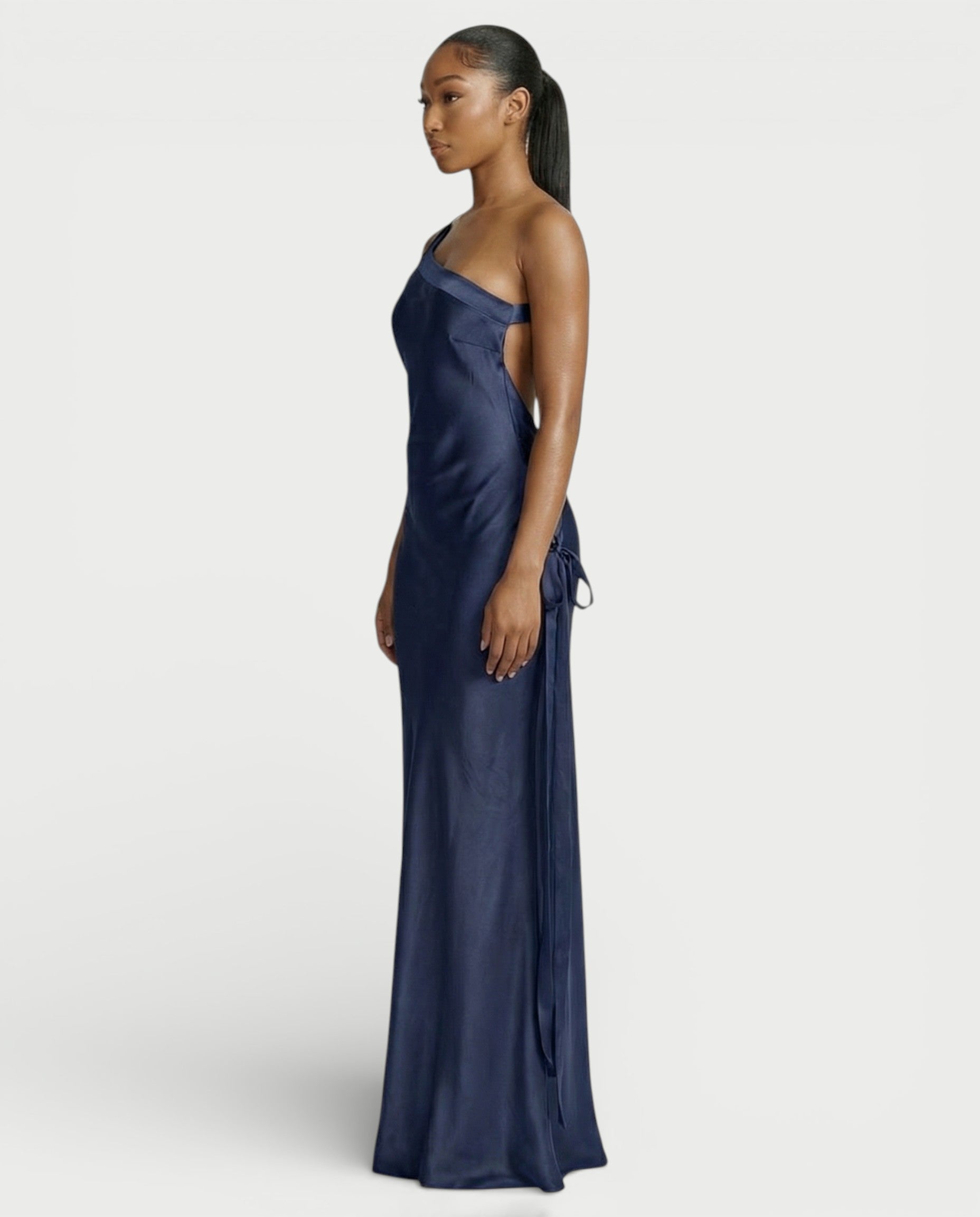 SELENE One-Shoulder Strap Satin Maxi Dress
